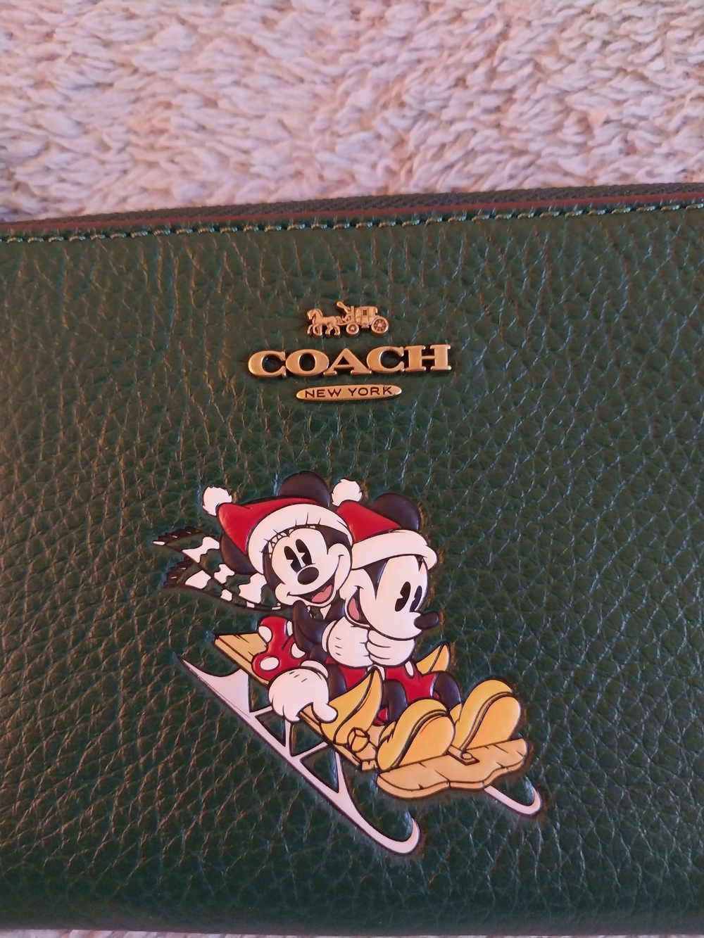 Coach Green Leather Wristlet with Mickey & Minnie Ski Graphic - Picture 2 of 3